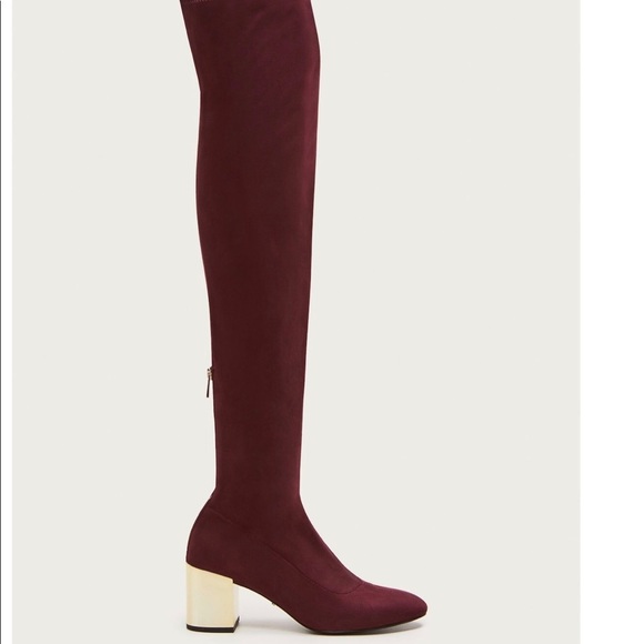 Metallic Heel High Boots Wine Gold Zip Accents - Picture 5 of 6